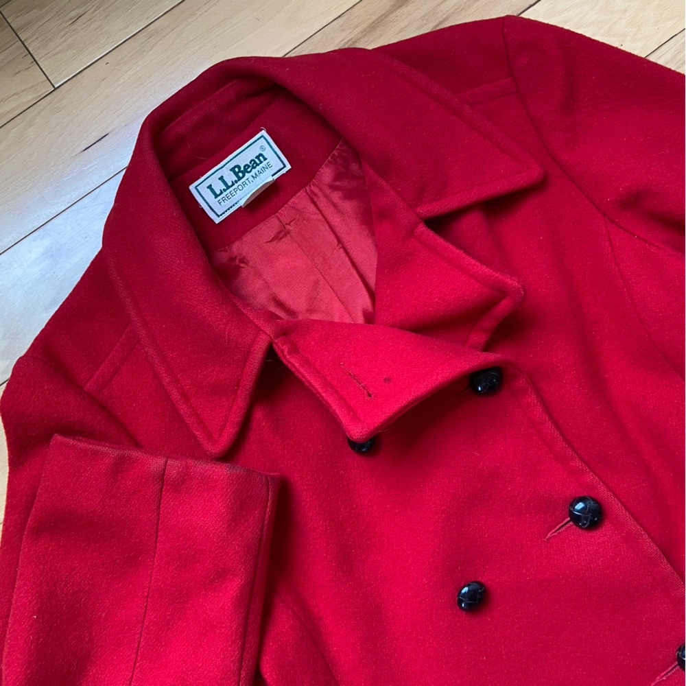 LL Bean Vintage 100% Wool Pea Coat Womens Sz 16 Red Double Breasted Jacket